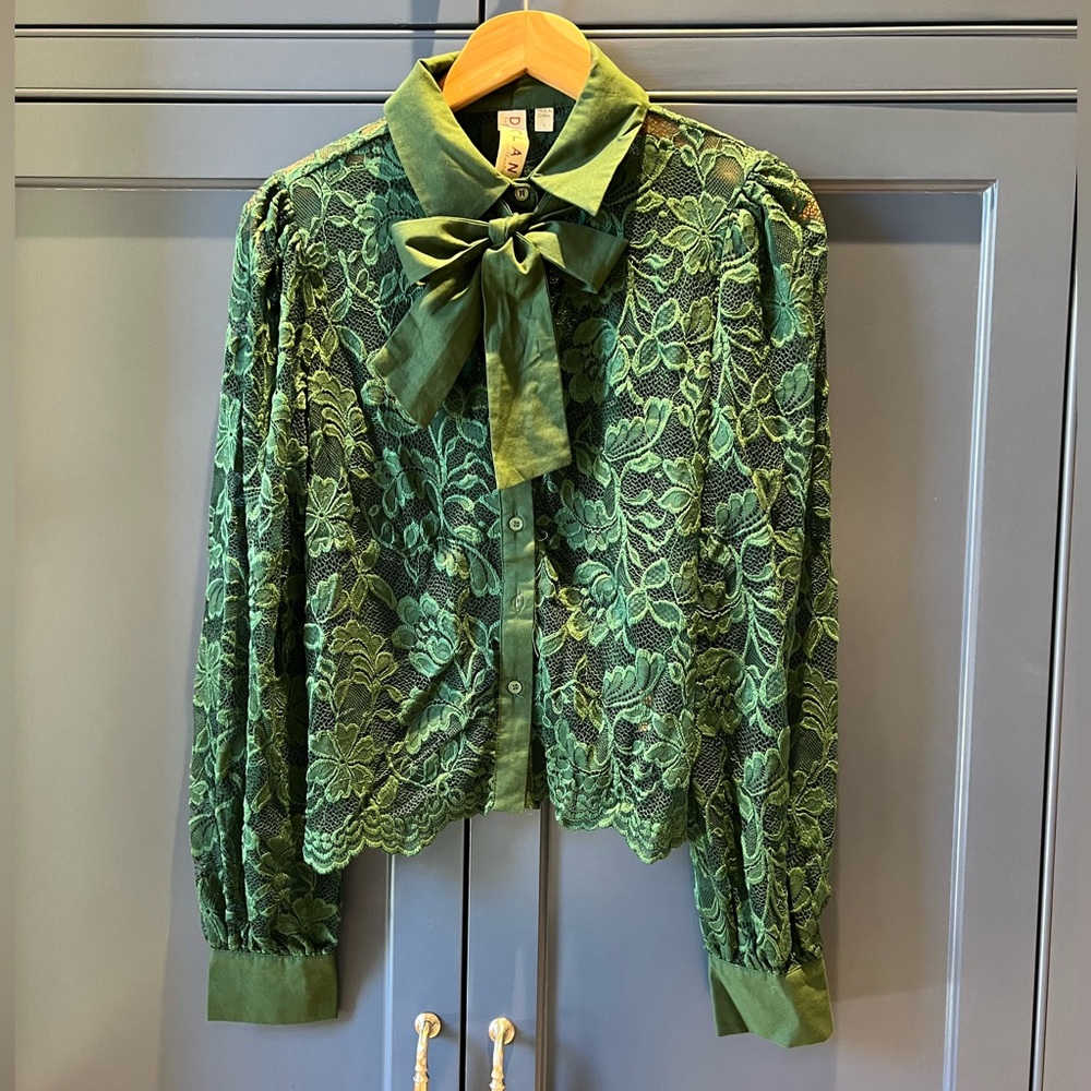 Dolan Emerald Lace Top with Bow